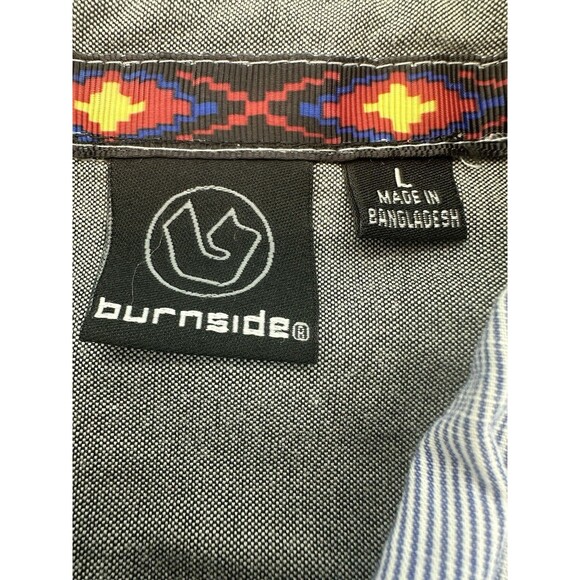 Burnside Shirt Mens Large Blue Striped Long Sleeve Button Up Pocket STAIN - Picture 4 of 10